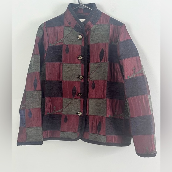 Graff Multimedia Tapestry Patchwork Button Down Coat Sz M vintage dinner coat - Picture 1 of 11